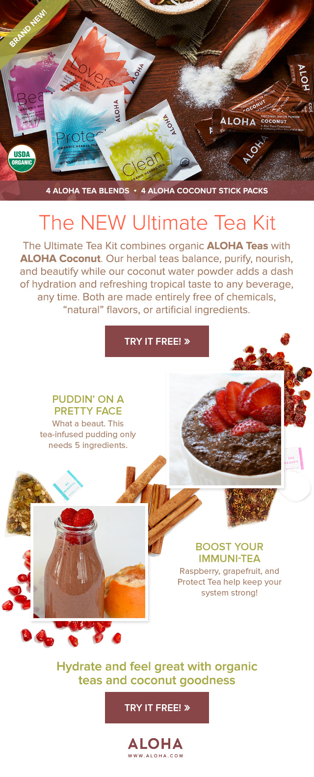 Get 4 Tea Blends + 4 Coconut Packs Free: ALOHA Ultimate Tea Kit